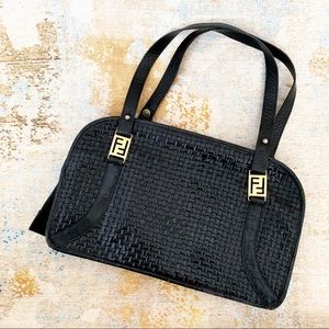 Rare Vintage Black Woven Leather FENDI Han…